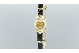 LADIES' DELANEAU DIAMOND WRISTWATCH, signed heart-shaped plain face with diamond-set bezel and