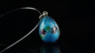 French enamel egg pendant, with blue, green and purple enamel