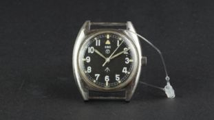MILITARY CWC RAF CROWS FOOT CIRCA 1973 WRISTWATCH, circular black dial with tritium and crows