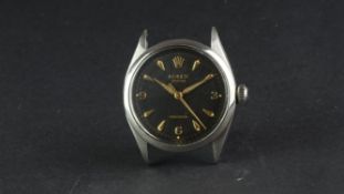 GENTLEMEN'S ROLEX OYSTER WRISTWATCH REF. 6480, circular black dial with gold dagger hour markers and