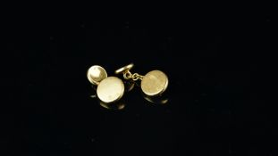 Pair of Italian Pomellato cufflinks, circular discs, with a chain link to a smaller disc, stamped