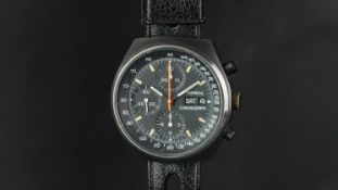 GENTLEMEN'S TOURNEAU CHRONOGRAPH DAY DATE PVD WRSITWATCH, circular black triple register dial with