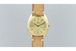 18CT OMEGA GENEVE AUTOMATIC, circular dial, 18ct case, later leather strap