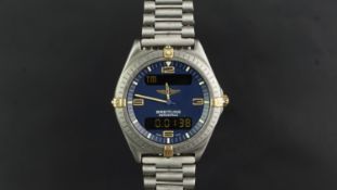 GENTLEMEN'S BREITLING AERO SPACE TITANIUM WRISTWATCH, circular blue analog and digital dial with