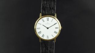 GENTLEMEN'S JAEGER LE COULTRE GOLD WRISTWATCH, circular white dial with Roman numerals and black