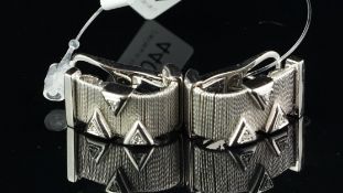 Diamond half hoop earrings, textured rope effect half hoop, each set with three triangles, each with