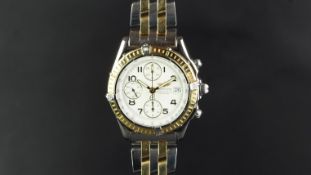 GENTLEMEN'S BREITLING CHRONOGRAPH W/ PAPERS STEEL AND GOLD WRISTWATCH REF. D13352, circular white