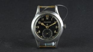 GENTLEMEN'S JAEGER LE COULTRE MILITARY VINTAGE WRISTWATCH, circular black dial with Arabic hour