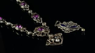 Victorian purple and white paste necklace, mounted in silver, stones missing, together a silver