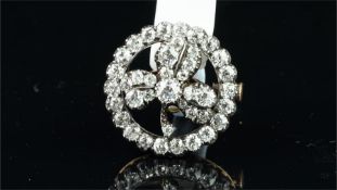 Victorian diamond clover pendant brooch, old cut diamond set three leaf clover, within a circular
