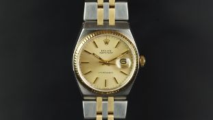 GENTLEMEN'S ROLEX OYSTERQUARTZ DATEJUST BI METAL WRISTWATCH, circular dial with baton hour markers