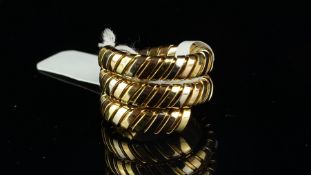 Bvlgari 18ct gold Serpenti Tubogas coil ring, with rose, yellow and white gold coils, signed