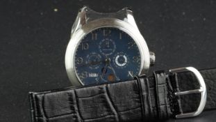 GENTLEMEN'S JOSHUA AND SONS PERPETUAL CALENDAR WRISTWATCH, circular blue dial with Arabic