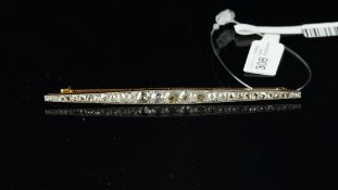 Edwardian diamond bar brooch, old cut diamonds, graduating down to rose cut diamonds, mounted in