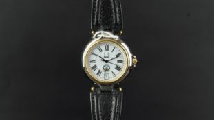 MID SIZE DUNHILL DATE WRISTWATCH, circular white dial with Roman numerals and a date aperture,