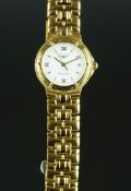 LADIES' LONGINES FLAGSHIP WRISTWATCH, circular white dial with gold hour markers and a date