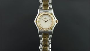 LADIES' EBEL BI COLOUR DIAMOND BEZEL WRISTWATCH, circular mother of pearl diamond dot dial with gold