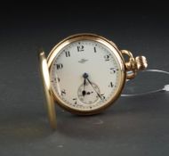 VINTAGE TAVANNES 9K GOLD POCKET WATCH, circular white dial with Arabic numerals, an outer track, gun