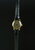 LADIES' ZODIAC SWISS WRISTWATCH, circular pewter dial with gold hour markers in a 21mm stainless