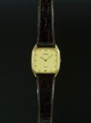 MID SIZE RADO WRISTWATCH, square champagne dial with gold hour markers, 28mm gold plated case,