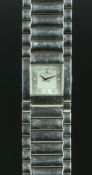 LADIES' BAUME AND MERCIER WRISTWATCH, square silver diamond dial with silver hands, 20mm stainless