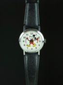 MIDSIZE BRADLEY WALT DISNEY PRODUCTIONS WRISTWATCH, circular white dial with Mickey Mouse Coloured