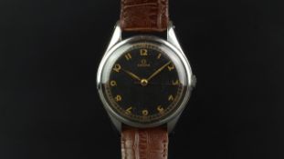 GENTLEMEN'S OMEGA OVERSIZE WRISTWATCH REF. 2505-29, circular black and gilt dial with arabic