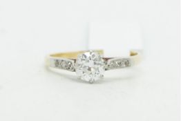 Single stone diamond ring, central old cut diamond weighing an estimated 0.50ct, with diamond set
