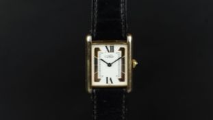 LADIES' MUST DE CARTIER VERMEIL WRISTWATCH, rectangular white dial with gold bronze hour markers,