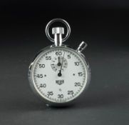 VINTAGE HEUER STOPWATCH, circular white dial with Arabic numerals and a sub dial at 12, 52mm