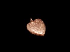 9ct yellow gold heart locket, engraved detail to both sides with the initials M.M engraved on the