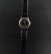 MID SIZE JAEGER LE COULTRE VINTAGE WRISTWATCH, circular black dial with Arabic numerals and a sub