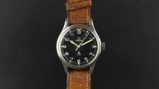 GENTLEMEN'S OMEGA MILITARY RAF WRISTWATCH, circular black dial with Arabic numerals with luminous