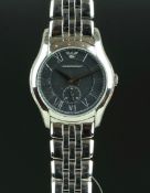 GENTLEMEN'S EMPORIO ARMANI WRISTWATCH, circular black dial with Roman numerals and sub dial, 38mm