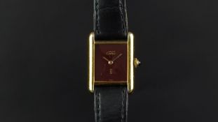 LADIES' MUST DE CARTIER VERMEIL WRISTWATCH, rectangular maroon dial with gold hands, 21x28mm vermeil