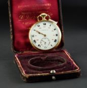L.LEROY & CO 18K GOLD POCKET WATCH, circular off white dial with roman and Arabic numerals, gold