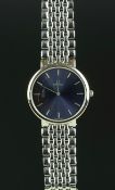 MID SIZE OMEGA DE VILLE WIRSTWATCH, circular blue dial with silver hour markers, 32mm stainless