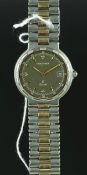 MID SIZE LONGINES TI WRISTWATCH, circular grey dial with baton hour markers and a date aperture,
