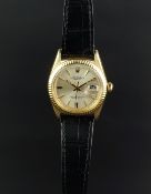 GENTLEMEN'S 18CT ROLEX DATE JUST, circular champagne dial, baton hour markers, fluted bezel, 18ct