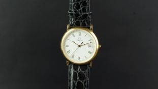 MID SIZE OMEGA DE VILLE DATE G/P WRISTWATCH, circular white dial with roman numerals and date