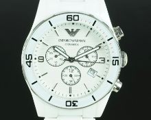 GENTLEMEN'S EMPORIO ARMANI CHRONOGRAPH, circular white triple register dial with date, 43mm case