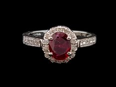 Ruby and diamond ring, central oval cut Burma ruby, with no indication of heat treatment, weighing