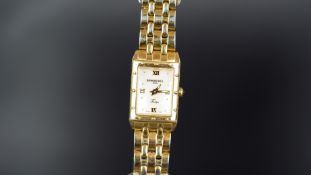 LADIES RAYMOND WEIL TANGO WRISTWATCH, rectangular mother of pearl dial with gold hour markers,