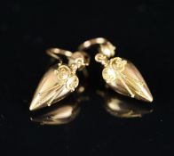 Victorian gold drop earrings, with wirework detail, on French wire fittings, yellow metal tested