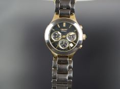 MID SIZE DKNY CHRONOGRAPH WRISTWATCH, circular black and gold triple register dial with gold hour