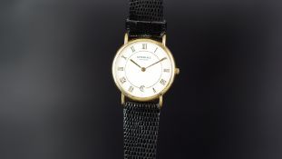GENTS RAYMOND WEIL WRISTWATCH, circular white dial with gold roman numerals and a date aperture,