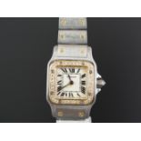 LADIES CARTIER STEEL AND GOLD DIAMOND SET SANTOS REF. 1565, square off white dial with roman