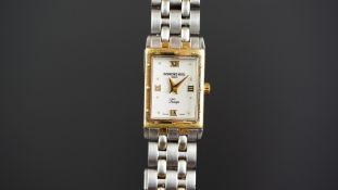 LADIES RAYMOND WEIL TANGO WRISTWATCH, rectangular white dial with gold hour markers, 17mm