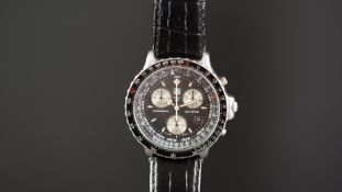 GENTS TAG HEUER PILOT CHRONOGRAPH WRISTWATCH, circular black multi meter triple register dial with