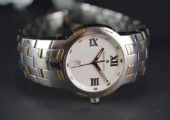 GENTS MAURICE LACROIX WRISTWATCH, circular off white dial with roman numerals and a date aperture,